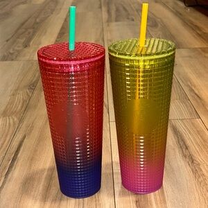 Starbucks Ombré Tumblers Bundle 2 pack Pink purple yellow straws orange & green